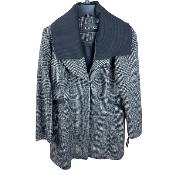 Guess Black and White Snap Closure Detachable Knit Collar Coat Size XL - Picture 1 of 12